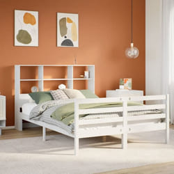 vidaXL Lit bibliothèque sans matelas blanc 140x190 cm bois pin massif lit meuble de chambre à coucher lit avec rangement
