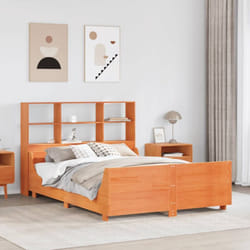 Lit Bibliothèque Sans Matelas Cire Marron 160x200cm Bois Massif Vidaxl