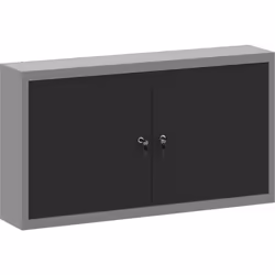 Cette armoire murale moderne est parfaite pour garder vos affaires en ordre. Avec un design gris et des accents noirs, elle n ...