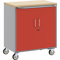 Cette armoire à outils sur roulettes est en acier et bois d'ingénierie; alliant praticité et style. La finition rouge et gris ...