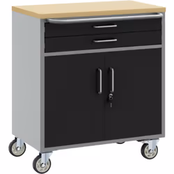 Ce cabinet à outils mobile, en acier costaud et bois d'ingénierie; est une solution pratique et stylée pour ton garage ou ate ...
