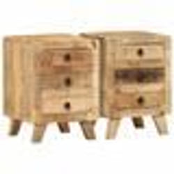 vidaXL Table de chevet 2 pcs 37x32x50 cm bois massif de manguier brut