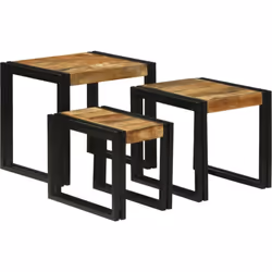 Cet ensemble de trois tables gigognes est un super mix de style et de praticité. Fabriquées en bois de manguier massif, chaqu ...