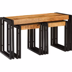 Cet ensemble de trois tables gigognes combine parfaitement style et fonctionnalité. En bois de manguier massif rugueux et ave ...