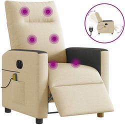 Fauteuil Inclinable De Massage Électrique Crème Tissu - Vidaxl
