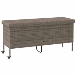 vidaXL Boîte de rangement de jardin et roues gris résine tressée
