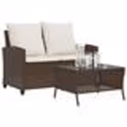 vidaXL Canapé de jardin 2 places coussins table marron résine tressée