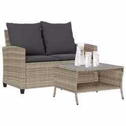 vidaXL Canapé de jardin 2places coussins et table gris clair polyrotin