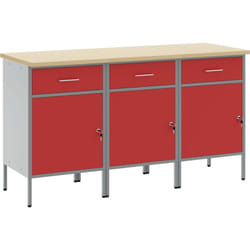 Bureau 3 pcs Rouge et Gris en Bois et Acier vidaXL