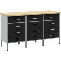 Armoire de travail 3 pcs Noir et Gris en bois d'ingénierie et acier vidaXL