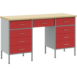 Vidaxl - Set de bureau et table 3 pièces en bois d'ingénierie et acier rouge