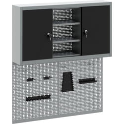 Ensemble de cabinet à outils et de panneau perforé 3 pièces mural en métal noir Vidaxl