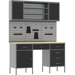 Set de meubles de boulot et de panneau perforé 7 pièces - Noir en mdf et métal Vidaxl