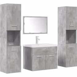 Cet ensemble de meubles de salle de bain pratique, avec un espace de rangement spacieux, est un excellent supplément à votre  ...