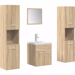 Cet ensemble de meubles de salle de bain pratique, avec un espace de rangement spacieux, est un excellent supplément à votre  ...