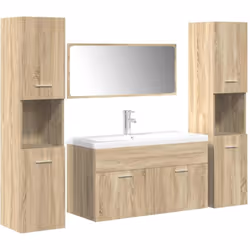 Cet ensemble de meubles de salle de bain pratique, avec un espace de rangement spacieux, est un excellent supplément à votre ...