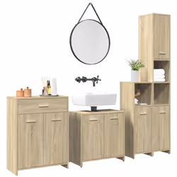 Cet ensemble de meubles de salle de bain pratique, avec un espace de rangement spacieux, est un excellent supplément à votre ...