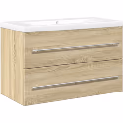 Cet ensemble de meubles de salle de bain pratique, avec un espace de rangement spacieux, est un excellent supplément à votre ...