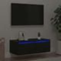vidaXL Meuble TV avec lumières LED chêne noir 75x355x25 cm meuble hifi centre de divertissement armoire TV meuble 860230