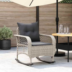 vidaXL Chaise à bascule de jardin avec coussins gris clair poly rotin