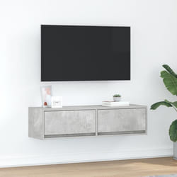 Meuble TV - 100x31x255 cm - Béton gris - Bois dingénierie - Tiroirs coulissants