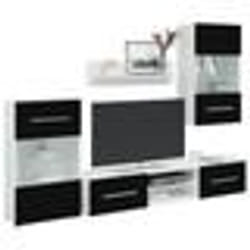 vidaXL Meubles TV avec lumière LED 5 pcs noir mat bois dingénierie meuble TV meuble de rangement multimédia meuble de 3324230