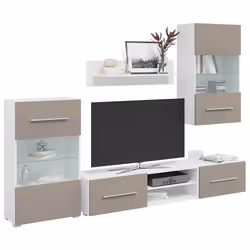 vidaXL Meubles TV avec lumière LED 5 pcs gris pierre bois dingénierie meuble TV meuble de rangement multimédia meuble de