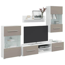 vidaXL Meubles TV avec lumière LED 5 pcs gris pierre bois dingénierie meuble TV meuble de rangement multimédia meuble de