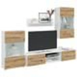vidaXL Meubles TV et lumière LED 5 pcs chêne artisanal bois ingénierie meuble TV meuble de rangement multimédia meuble de