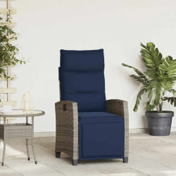 vidaXL Chaise de jardin inclinable avec table d'appoint gris polyrotin