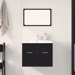 Cet ensemble de meubles de salle de bain pratique, avec un espace de rangement spacieux, est un excellent supplément à votre ...