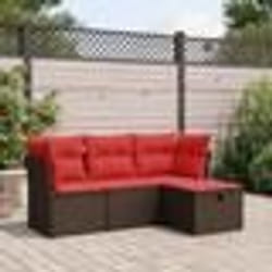 vidaXL Salon de jardin 4 pcs avec coussins marron résine tressée