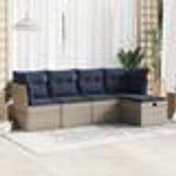 vidaXL Salon de jardin 5 pcs avec coussins gris résine tressée