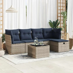 vidaXL Salon de jardin 6 pcs avec coussins gris résine tressée