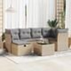 vidaXL Salon de jardin avec coussins 7 pcs beige résine tressée