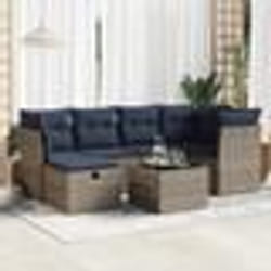 vidaXL Salon de jardin avec coussins 7 pcs gris résine tressée