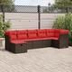 vidaXL Salon de jardin avec coussins 7 pcs marron résine tressée