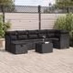 vidaXL Salon de jardin 8 pcs avec coussins noir résine tressée