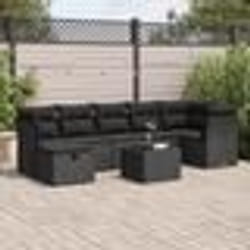 vidaXL Salon de jardin 8 pcs avec coussins noir résine tressée