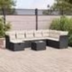 vidaXL Salon de jardin 9 pcs avec coussins noir résine tressée
