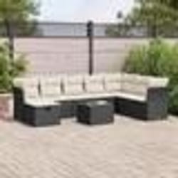 vidaXL Salon de jardin 9 pcs avec coussins noir résine tressée