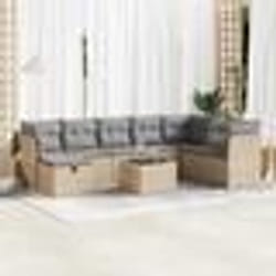 vidaXL Salon de jardin avec coussins 9 pcs beige résine tressée