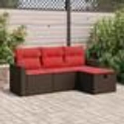 vidaXL Salon de jardin 4 pcs avec coussins marron résine tressée