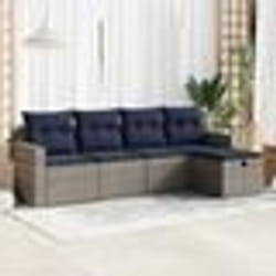 vidaXL Salon de jardin 5 pcs avec coussins gris résine tressée