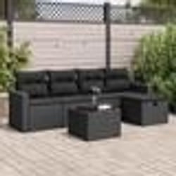 vidaXL Salon de jardin 6 pcs avec coussins noir résine tressée