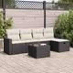 vidaXL Salon de jardin 6 pcs avec coussins noir résine tressée