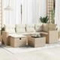 vidaXL Salon de jardin avec coussins 7 pcs beige résine tressée