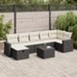 vidaXL Salon de jardin 8 pcs avec coussins noir résine tressée