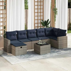 vidaXL Salon de jardin 8 pcs avec coussins gris résine tressée
