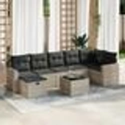 vidaXL Salon de jardin 8 pcs avec coussins gris clair résine tressée